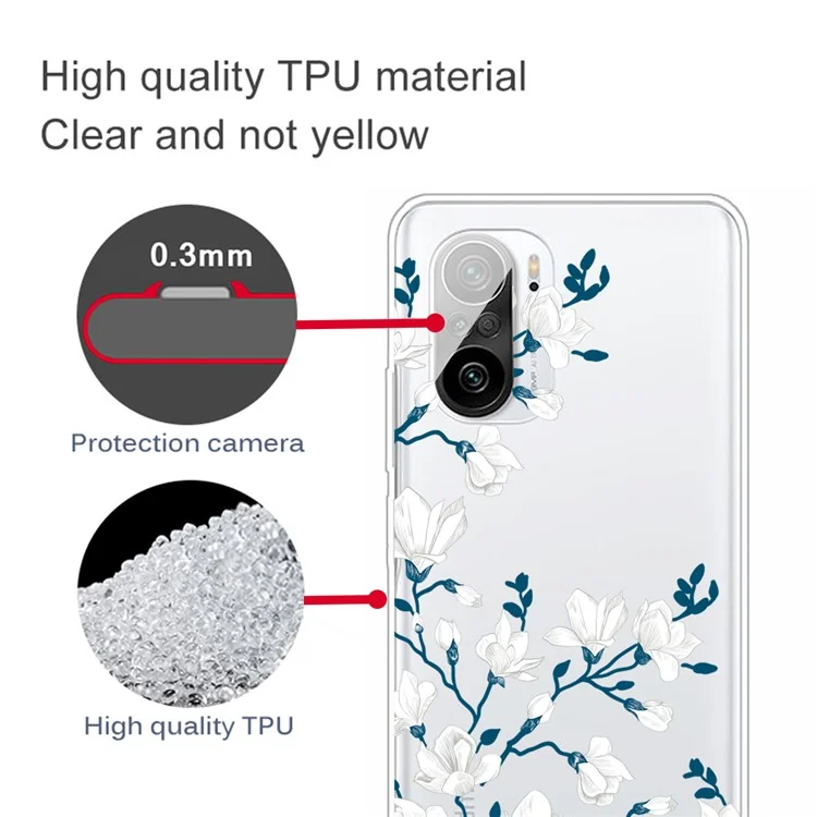 Printing Mobile Phone TPU Cover for Xiaomi Redmi K40 Pro / Redmi K40 / Redmi K40 Pro+ / Mi 11i / Poco F3 - White Flower