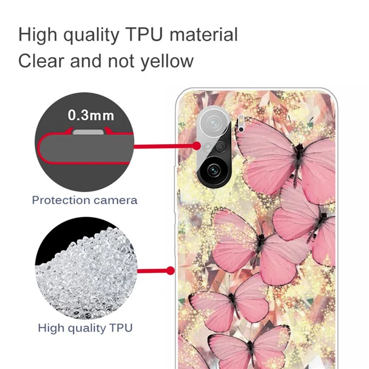 Étui de téléphone en TPU imprimé avec motif élégant pour Xiaomi Redmi K40/K40 Pro/K40 Pro+/Mi 11i/Poco F3 - Papillon rose