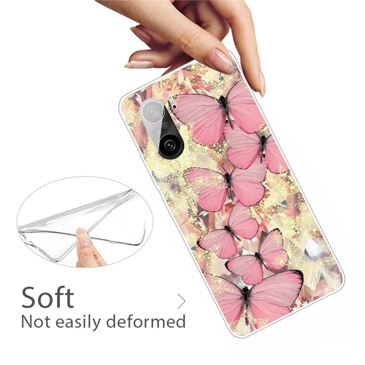 Étui de téléphone en TPU imprimé avec motif élégant pour Xiaomi Redmi K40/K40 Pro/K40 Pro+/Mi 11i/Poco F3 - Papillon rose