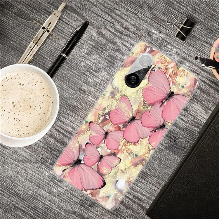 Étui de téléphone en TPU imprimé avec motif élégant pour Xiaomi Redmi K40/K40 Pro/K40 Pro+/Mi 11i/Poco F3 - Papillon rose