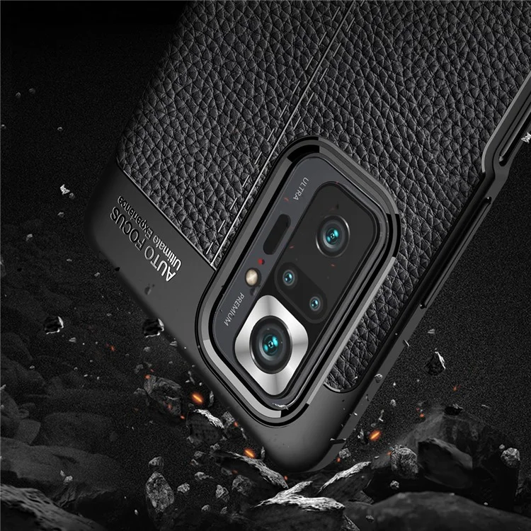 Litchi Grain Soft TPU Protector Mobile Phone Cover Case for Xiaomi Redmi Note 10 Pro - Black