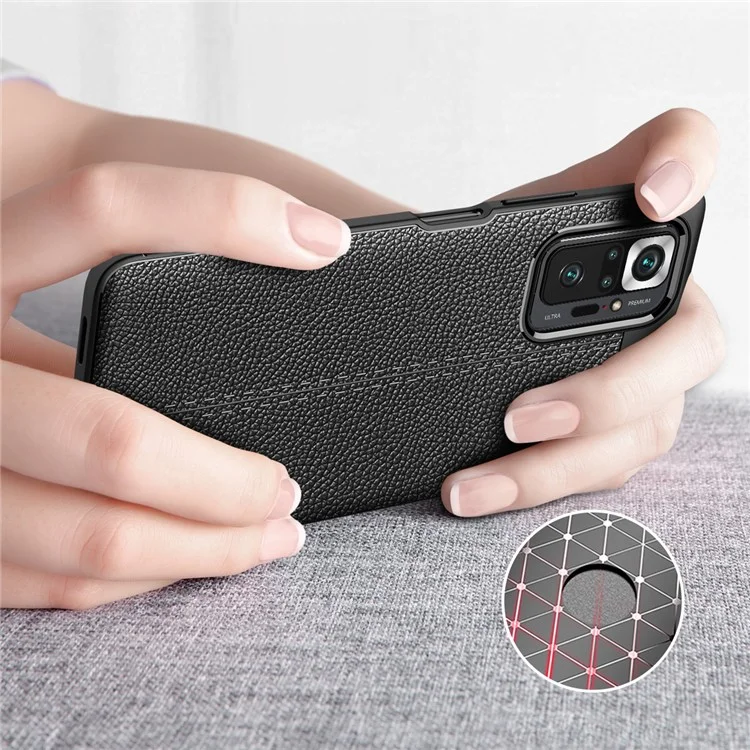 Litchi Grain Soft TPU Protector Mobiltelefonabdeckung Hülle Für Xiaomi Redmi Note 10 Pro - Schwarz