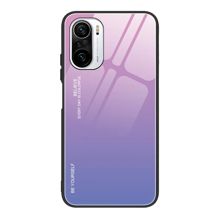 Capa de vidro temperado gradiente de cor fina e leve para Xiaomi Redmi K40/Redmi K40 Pro/Poco F3/Mi 11i - Rosa/Roxo