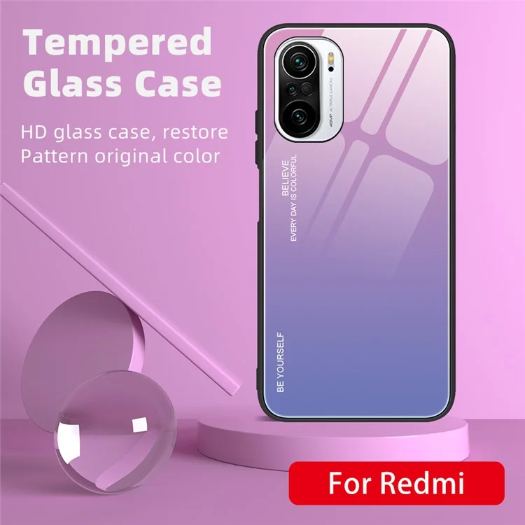 Thin Lightweight Tempered Glass Color Gradient Back Case Cover for Xiaomi Redmi K40/Redmi K40 Pro/Poco F3/Mi 11i - Pink/Purple