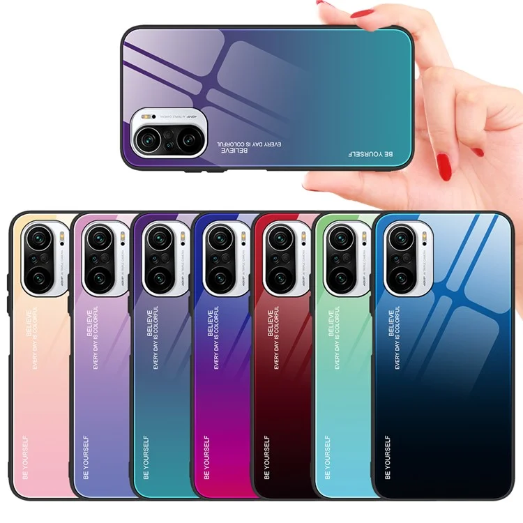 Thin Lightweight Tempered Glass Color Gradient Back Case Cover for Xiaomi Redmi K40/Redmi K40 Pro/Poco F3/Mi 11i - Pink/Purple