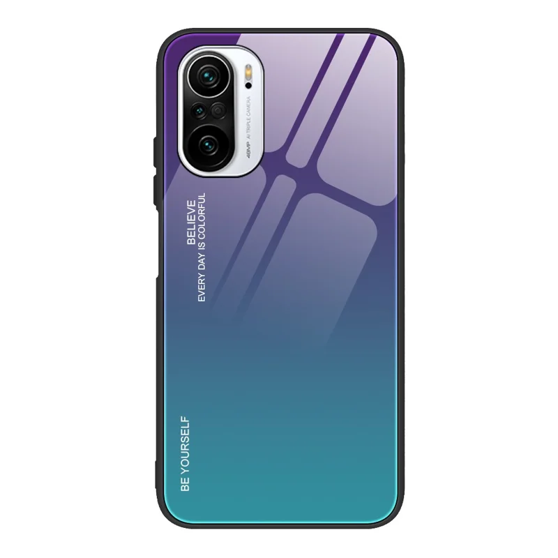 Capa Traseira de Vidro Temperado com Degradê de Cores Finas e Leves para Xiaomi Redmi K40/Redmi K40 Pro/Poco F3/Mi 11i - Roxo/Azul
