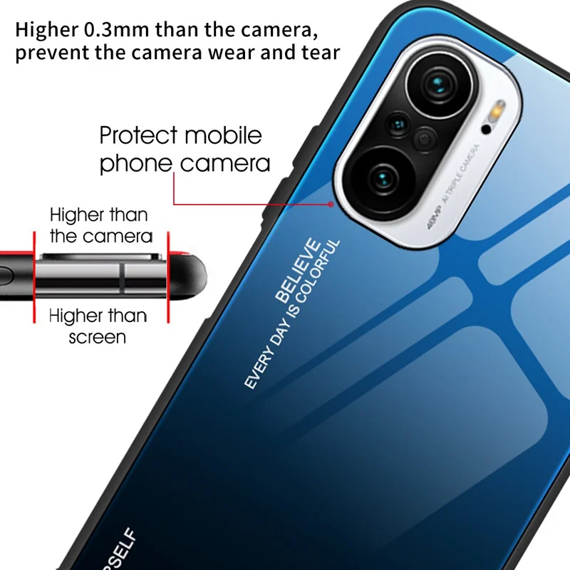 Capa Traseira de Vidro Temperado com Degradê de Cores Finas e Leves para Xiaomi Redmi K40/Redmi K40 Pro/Poco F3/Mi 11i - Roxo/Azul