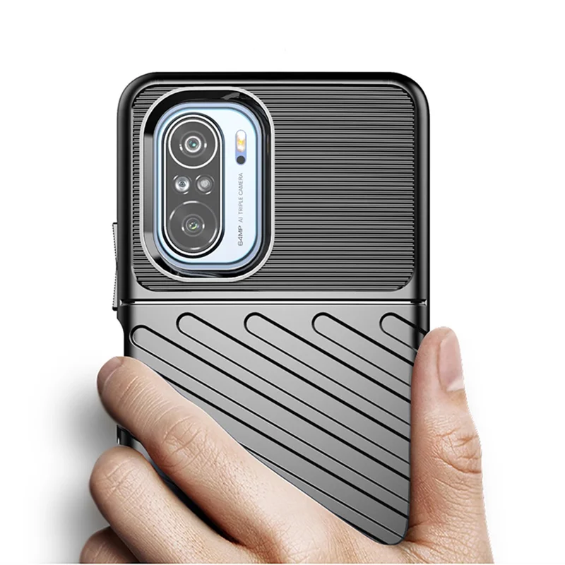 Thunder Series Twill Texture Thickened TPU Protective Cover Case for Xiaomi Xiaomi Redmi K40 Pro / Redmi K40 / Redmi K40 Pro+ / Mi 11i / Poco F3 - Black