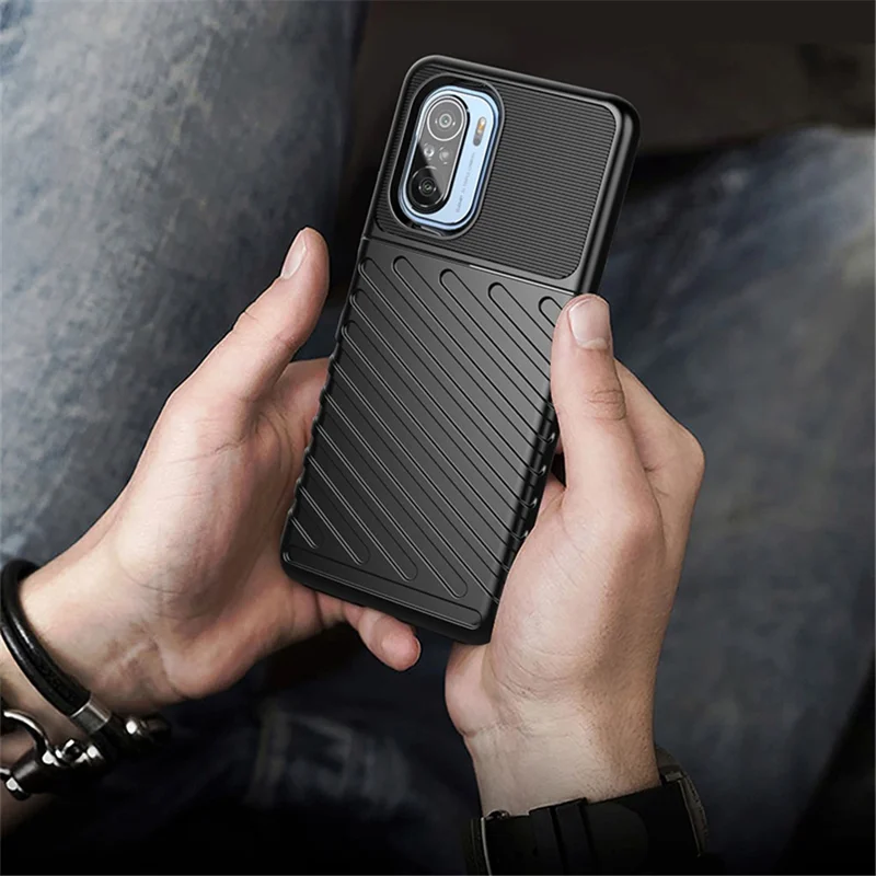 Thunder Series Twill Texture Thickened TPU Protective Cover Case for Xiaomi Xiaomi Redmi K40 Pro / Redmi K40 / Redmi K40 Pro+ / Mi 11i / Poco F3 - Black