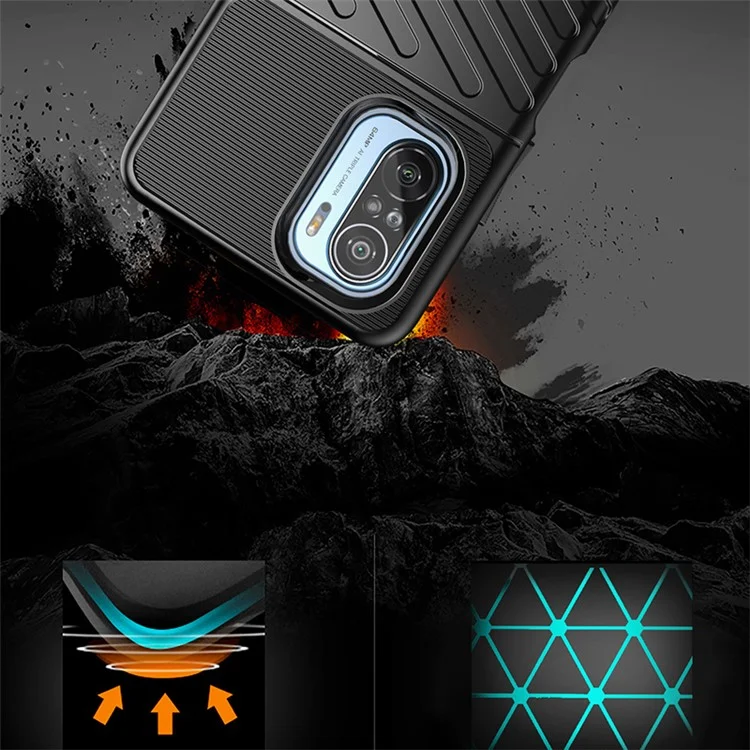 Thunder Series Twill Texture Thickened TPU Protective Cover Case per Xiaomi Xiaomi Redmi K40 Pro / Redmi K40 / Redmi K40 Pro+ / Mi 11i / Poco F3 - Blu