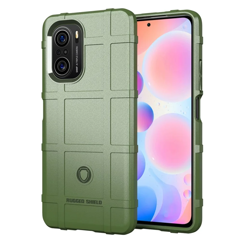 For Xiaomi Redmi K40 Pro / Redmi K40 / Redmi K40 Pro+ / Mi 11i / Poco F3+ Shock-proof Rugged Square Grid Skin TPU Back Case - Green