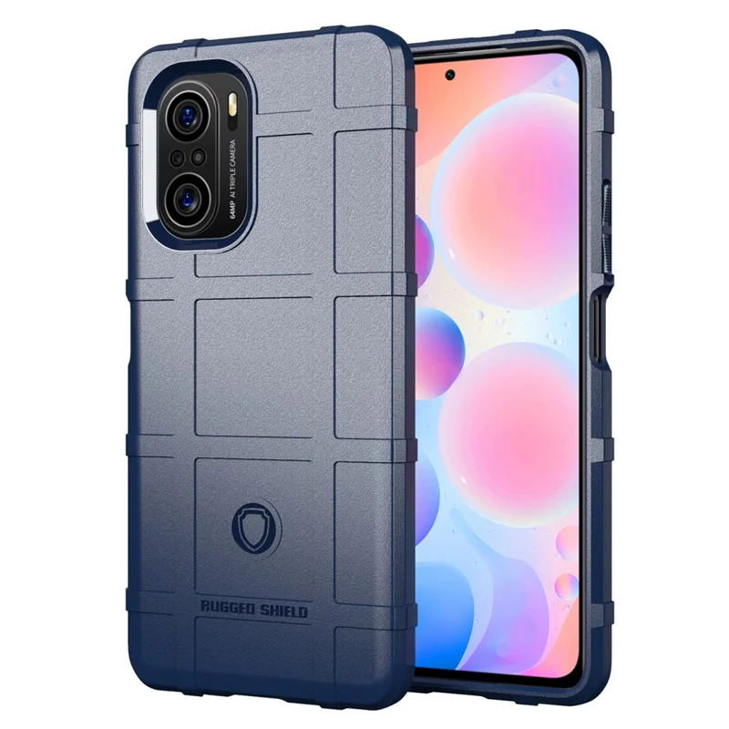 Para Xiaomi Redmi K40 Pro / Redmi K40 / Redmi K40 Pro+ / Mi 11i / Poco F3+ Amplia Rugged Grid Grid Piel de Piel TPU - Azul