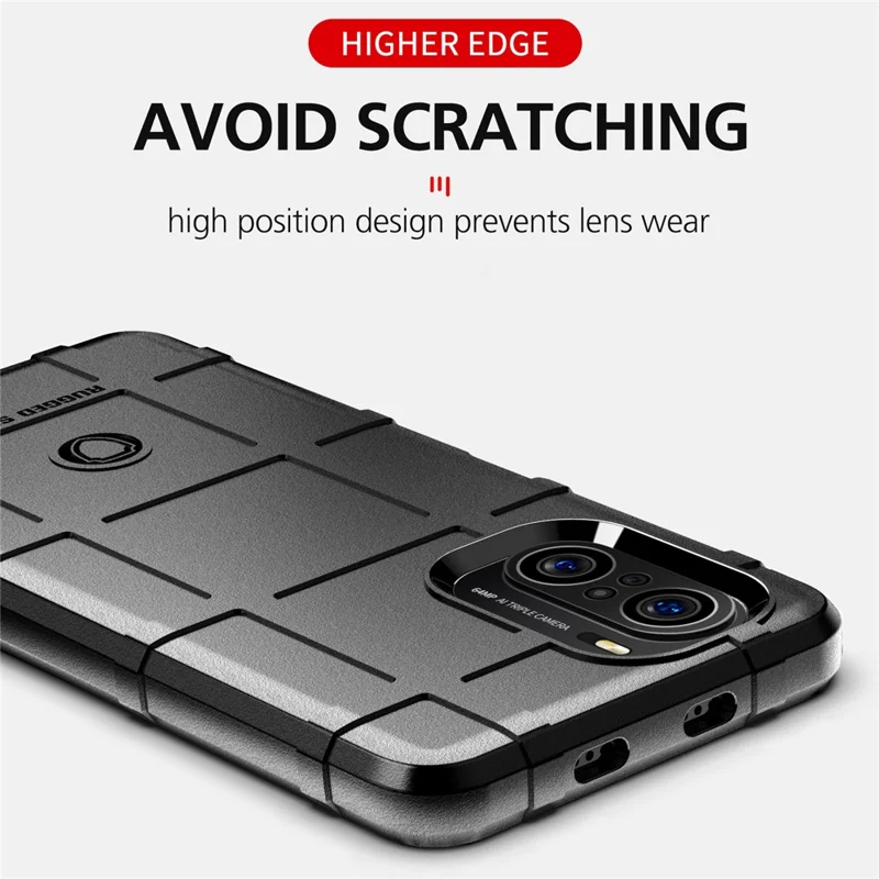 Para Xiaomi Redmi K40 Pro / Redmi K40 / Redmi K40 Pro+ / Mi 11i / Poco F3+ Amplia Rugged Grid Grid Piel de Piel TPU - Azul