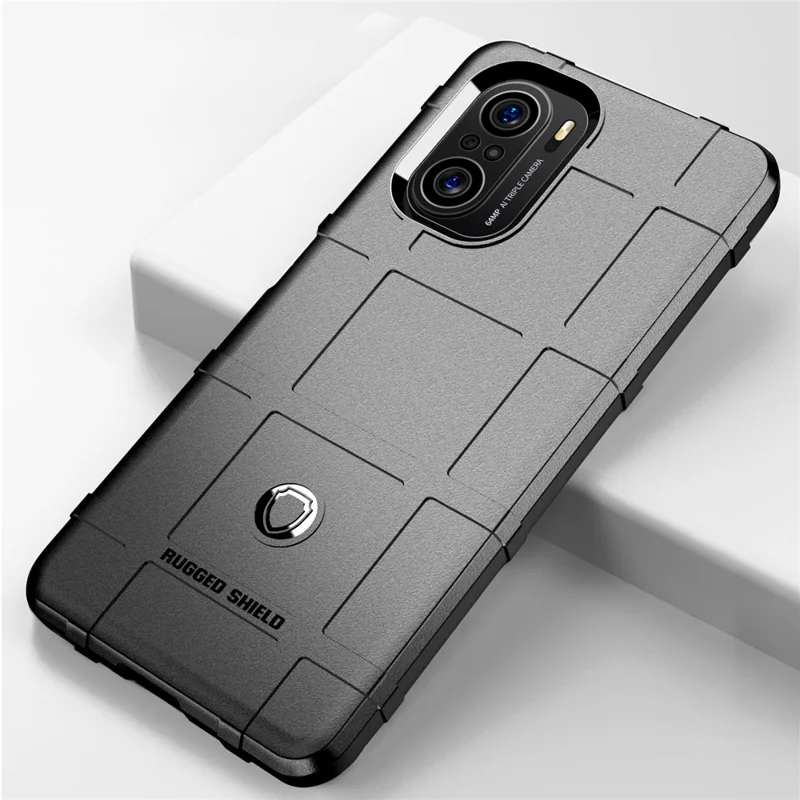 Para Xiaomi Redmi K40 Pro / Redmi K40 / Redmi K40 Pro+ / Mi 11i / Poco F3+ Amplia Rugged Grid Grid Piel de Piel TPU - Azul