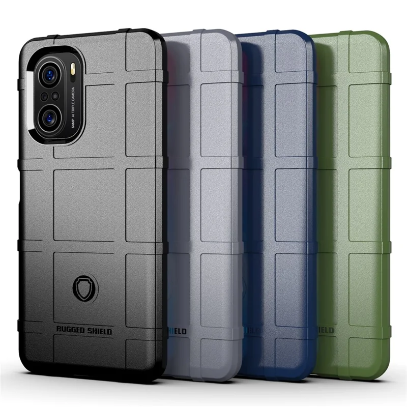 Para Xiaomi Redmi K40 Pro / Redmi K40 / Redmi K40 Pro+ / Mi 11i / Poco F3+ Amplia Rugged Grid Grid Piel de Piel TPU - Azul