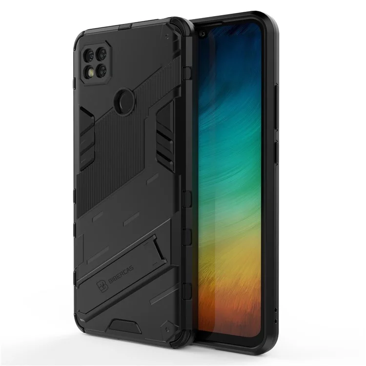 Kickstand Design Anti-Drop PC + TPU Hybrid Phone Case Cover for Xiaomi Redmi 9C/Redmi 9C NFC - Black