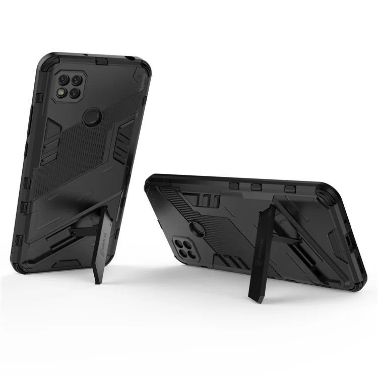 Kickstand Design Anti-Drop PC + TPU Hybrid Phone Case Cover for Xiaomi Redmi 9C/Redmi 9C NFC - Black