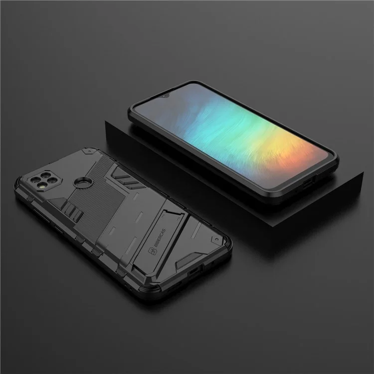 Kickstand Design Anti-Drop PC + TPU Hybrid Phone Case Cover for Xiaomi Redmi 9C/Redmi 9C NFC - Black