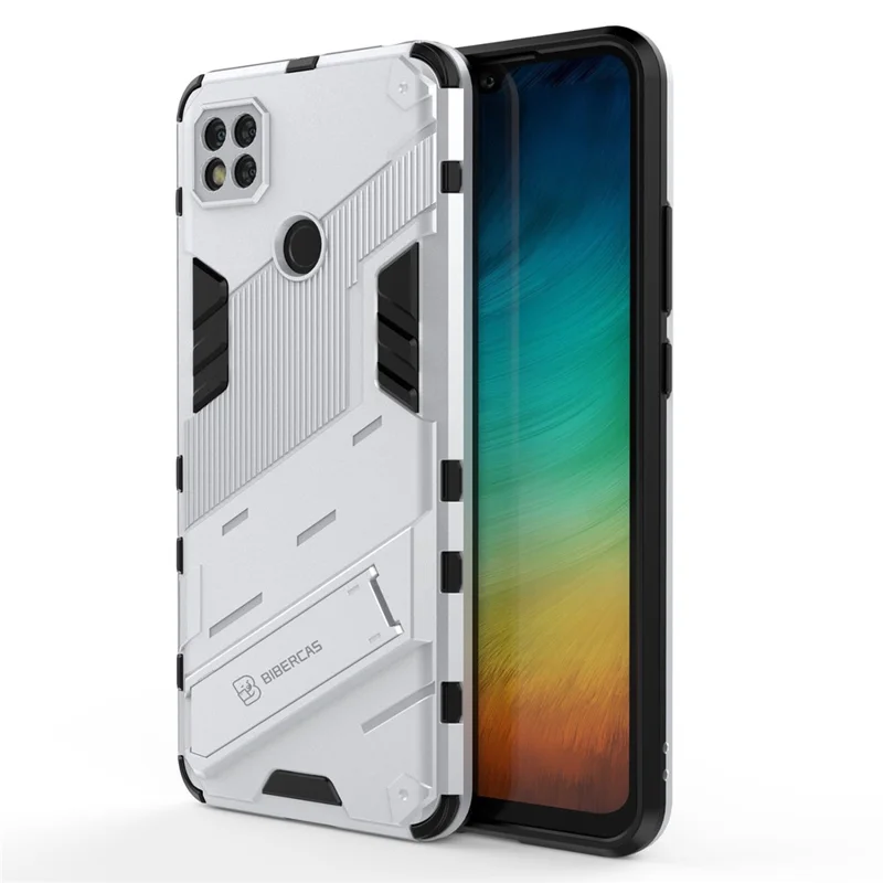 Kickstand Design Anti-Drop PC + TPU Hybrid Phone Case Cover for Xiaomi Redmi 9C/Redmi 9C NFC - White