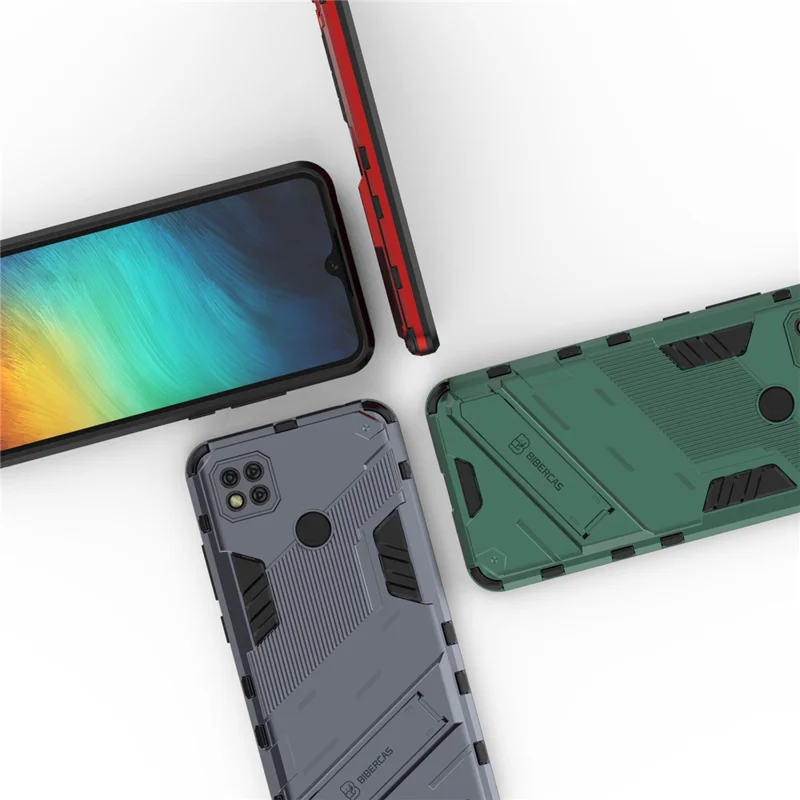 Kickstand Design Anti-Drop PC + TPU Hybrid Phone Case Cover for Xiaomi Redmi 9C/Redmi 9C NFC - White