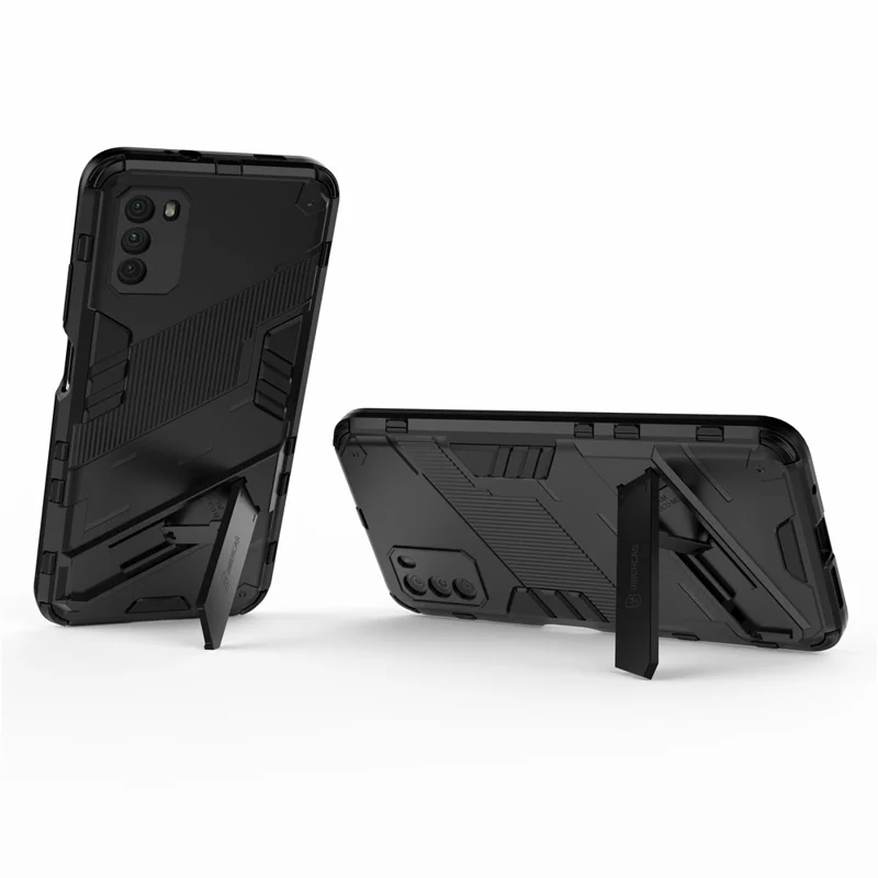 Kickstand Design Anti-Drop PC + TPU Hybrid Phone Case Cover for Xiaomi Poco M3 - Black