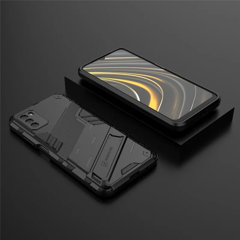 Kickstand Design Anti-Drop PC + TPU Hybrid Phone Case Cover for Xiaomi Poco M3 - Black