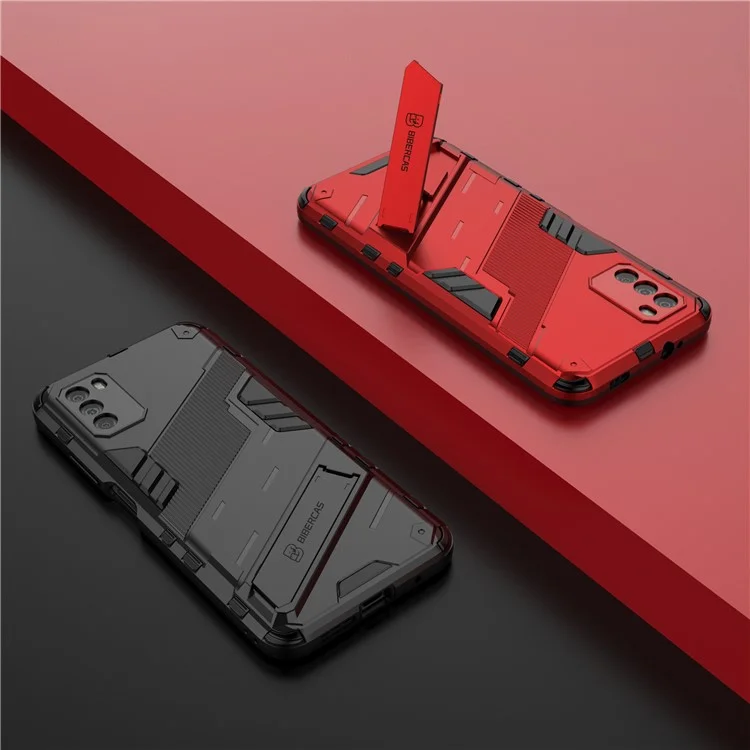Kickstand Design Anti-Drop PC + TPU Hybrid Phone Case Cover für Xiaomi Poco M3 - Rot