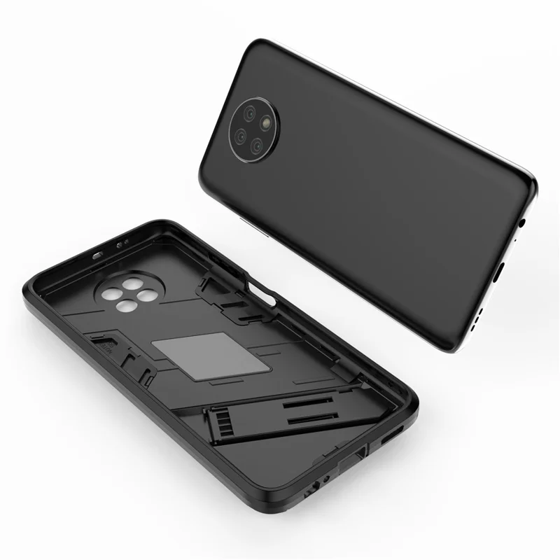 Kickstand Design Anti-Drop PC + TPU Hybrid Phone Case Cover for Xiaomi Redmi Note 9 5G / Redmi Note 9T 5G - White