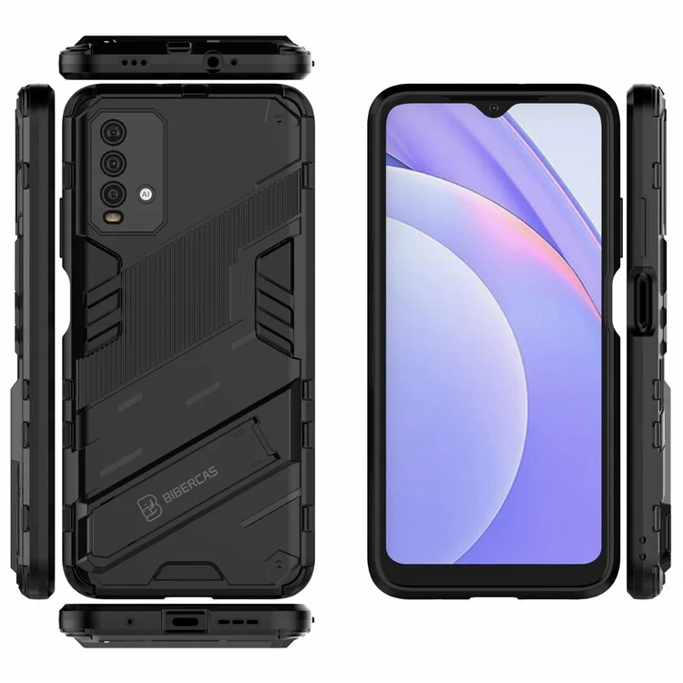 Kickstand Design Anti-Drop PC + TPU Hybrid Telefone Capa Para Xiaomi Redmi Note 9 4G (Qualcomm Snapdragon 662) / Redmi 9 Power / Redmi 9t - Preto