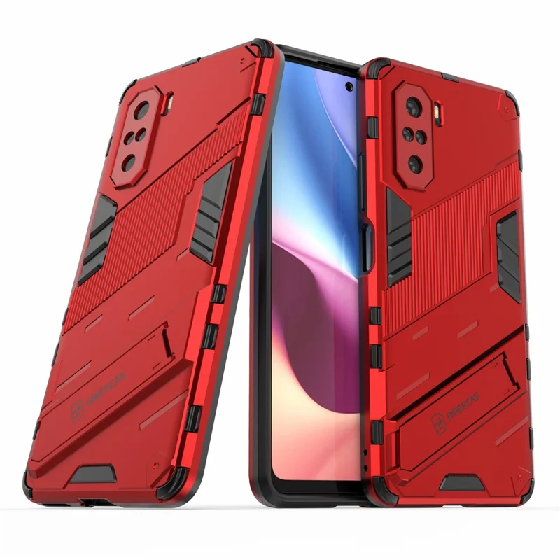 Kickstand Design Anti-Drop PC + TPU Hybrid Phone Case Cover per Xiaomi Redmi K40 Pro / Redmi K40 / Redmi K40 Pro+ / Mi 11i / Poco F3 - Rosso