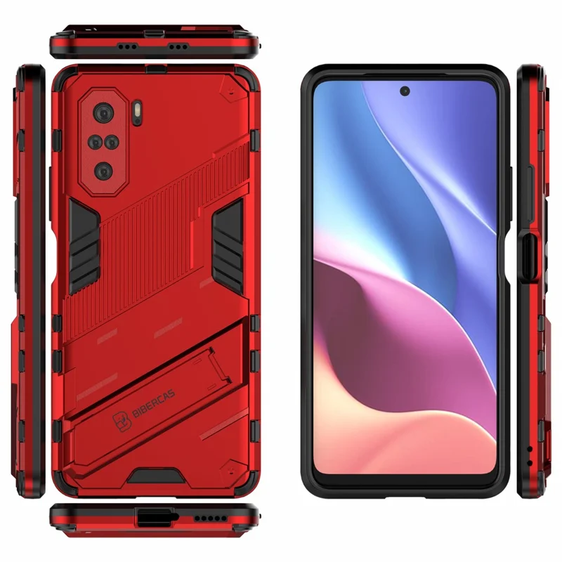 Kickstand Design Anti-Drop PC + TPU Hybrid Phone Case Cover per Xiaomi Redmi K40 Pro / Redmi K40 / Redmi K40 Pro+ / Mi 11i / Poco F3 - Rosso