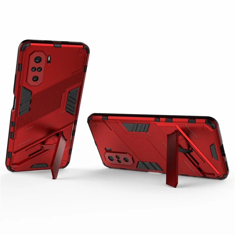 Kickstand Design Anti-Drop PC + TPU Hybrid Phone Case Cover per Xiaomi Redmi K40 Pro / Redmi K40 / Redmi K40 Pro+ / Mi 11i / Poco F3 - Rosso