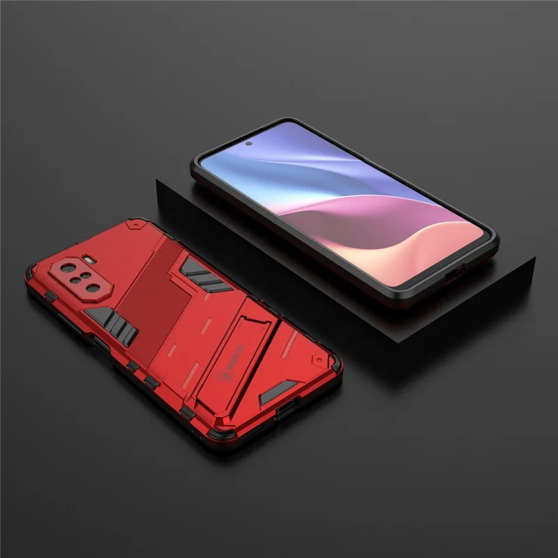Kickstand Design Anti-Drop PC + TPU Hybrid Phone Case Cover per Xiaomi Redmi K40 Pro / Redmi K40 / Redmi K40 Pro+ / Mi 11i / Poco F3 - Rosso