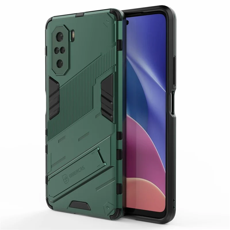 Kickstand Design Anti-Drop PC + TPU Hybrid Phone Case Cover for Xiaomi Redmi K40 Pro / Redmi K40 / Redmi K40 Pro+ / Mi 11i / Poco F3 - Green