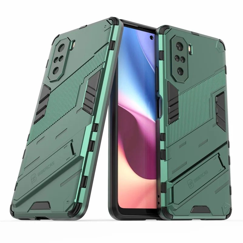 Kickstand Design Anti-Drop PC + TPU Hybrid Phone Case Cover for Xiaomi Redmi K40 Pro / Redmi K40 / Redmi K40 Pro+ / Mi 11i / Poco F3 - Green