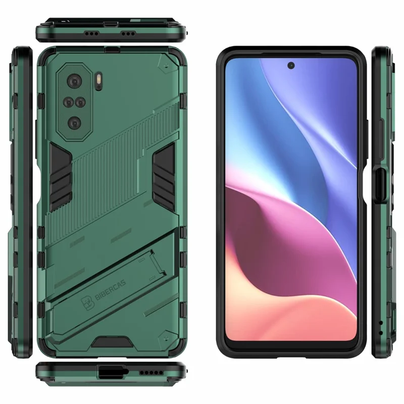 Kickstand Design Anti-Drop PC + TPU Hybrid Phone Case Cover for Xiaomi Redmi K40 Pro / Redmi K40 / Redmi K40 Pro+ / Mi 11i / Poco F3 - Green