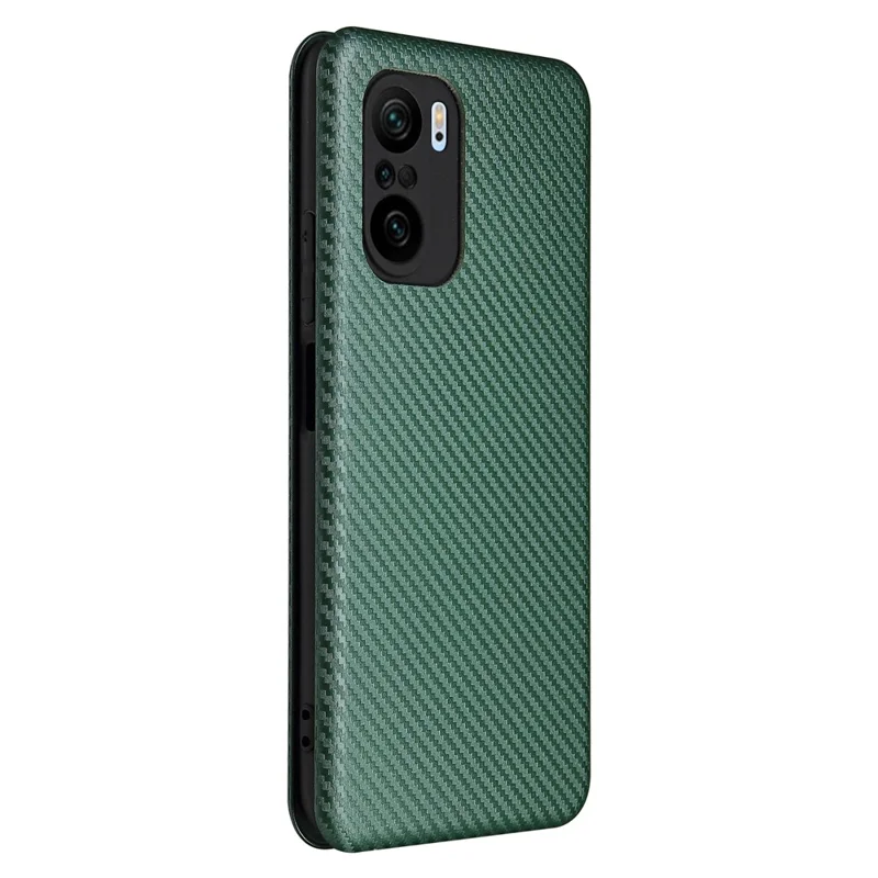 Auto-absorbed Stand Carbon Fiber Texture Leather Shell Cover for Xiaomi Redmi K40 Pro / Redmi K40 / Redmi K40 Pro+ / Mi 11i / Poco F3 - Green
