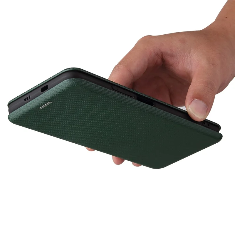 Auto-absorbed Stand Carbon Fiber Texture Leather Shell Cover for Xiaomi Redmi K40 Pro / Redmi K40 / Redmi K40 Pro+ / Mi 11i / Poco F3 - Green