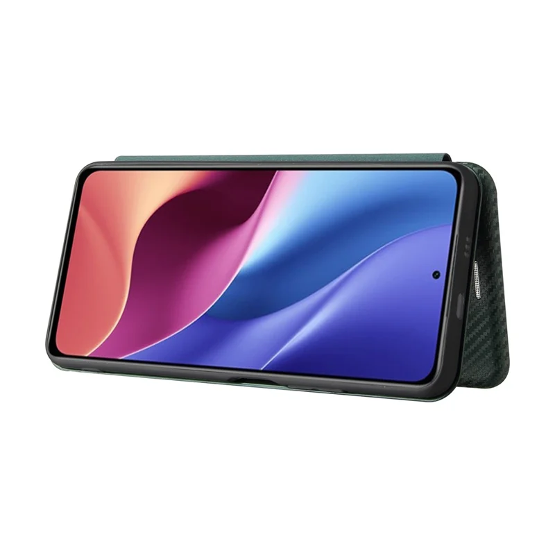 Auto-absorbed Stand Carbon Fiber Texture Leather Shell Cover for Xiaomi Redmi K40 Pro / Redmi K40 / Redmi K40 Pro+ / Mi 11i / Poco F3 - Green