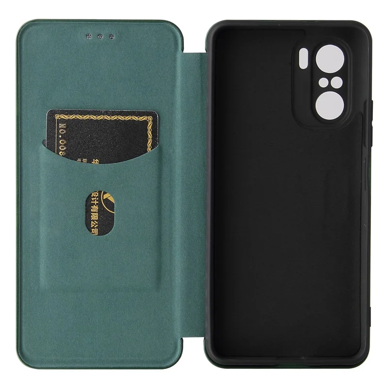 Auto-absorbed Stand Carbon Fiber Texture Leather Shell Cover for Xiaomi Redmi K40 Pro / Redmi K40 / Redmi K40 Pro+ / Mi 11i / Poco F3 - Green