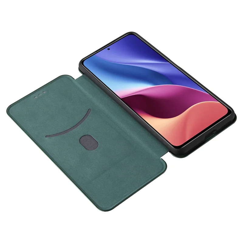 Auto-absorbed Stand Carbon Fiber Texture Leather Shell Cover for Xiaomi Redmi K40 Pro / Redmi K40 / Redmi K40 Pro+ / Mi 11i / Poco F3 - Green