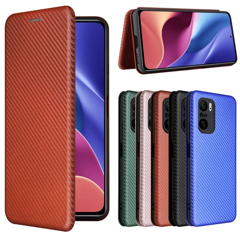 Auto-absorbed Stand Carbon Fiber Texture Leather Shell Cover for Xiaomi Redmi K40 Pro / Redmi K40 / Redmi K40 Pro+ / Mi 11i / Poco F3 - Orange