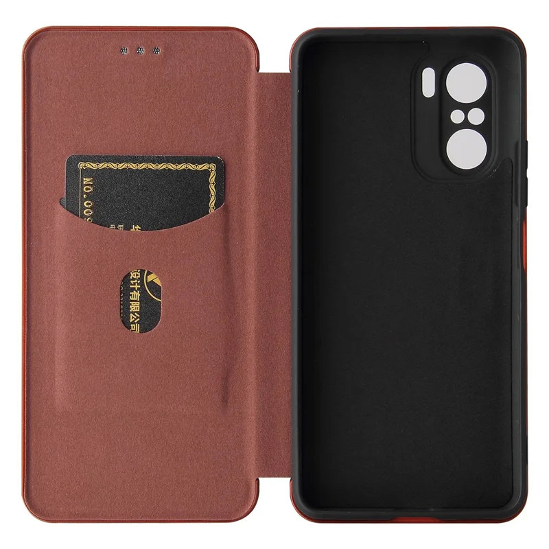 Auto-absorbed Stand Carbon Fiber Texture Leather Shell Cover for Xiaomi Redmi K40 Pro / Redmi K40 / Redmi K40 Pro+ / Mi 11i / Poco F3 - Orange