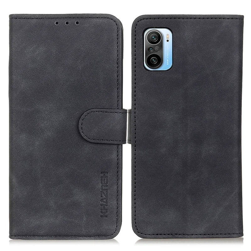 KHAZNEH Retro Style Flip PU Lederhülle Brieftasche Abdeckung für Xiaomi Redmi K40/K40 Pro/K40 Pro+/Mi 11i/Poco F3 - Schwarz