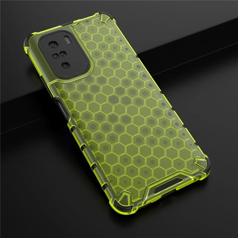 Caixa Telefônica de Telefone TPU + PC à Prova de Choque de Padrão Honeycomb Para Xiaomi Redmi K40/Redmi K40 Pro/Poco F3/Mi 11i - Verde