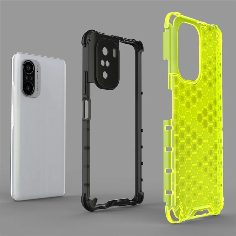 Caixa Telefônica de Telefone TPU + PC à Prova de Choque de Padrão Honeycomb Para Xiaomi Redmi K40/Redmi K40 Pro/Poco F3/Mi 11i - Verde