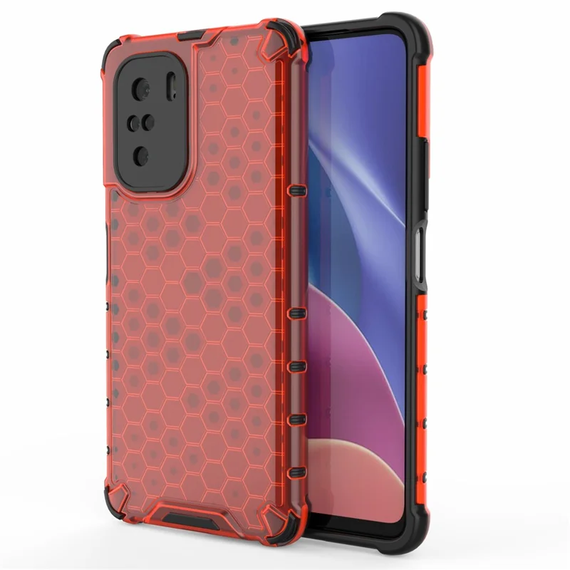 Custodia per telefono in TPU + PC a nido d'ape resistente agli urti per Xiaomi Redmi K40/Redmi K40 Pro/Poco F3/Mi 11i - Rosso