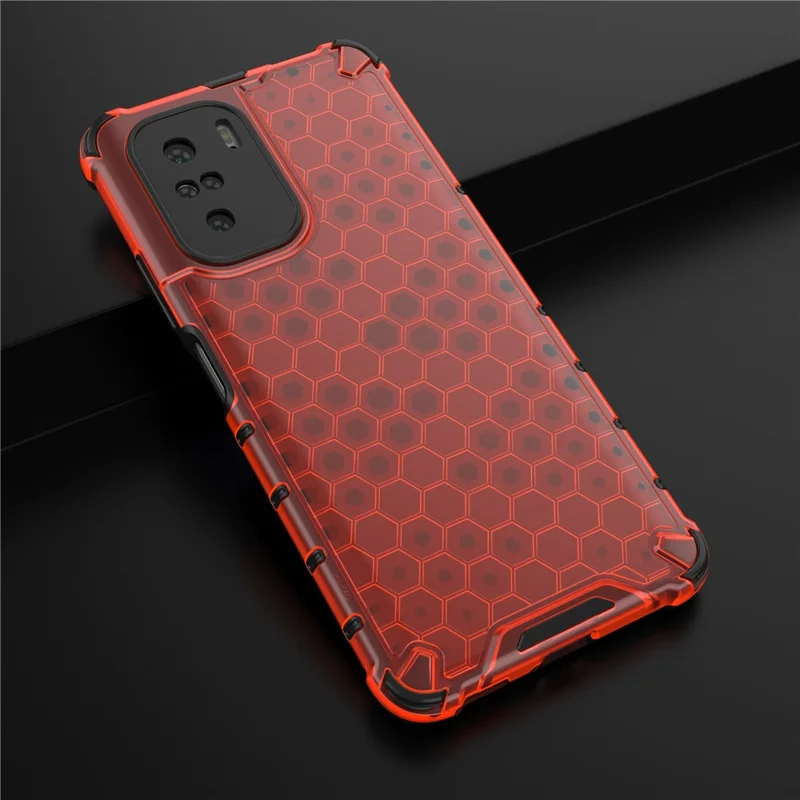 Honeycomb Pattern Shock-proof TPU + PC Combo Phone Case for Xiaomi Redmi K40/Redmi K40 Pro/Poco F3/Mi 11i - Red