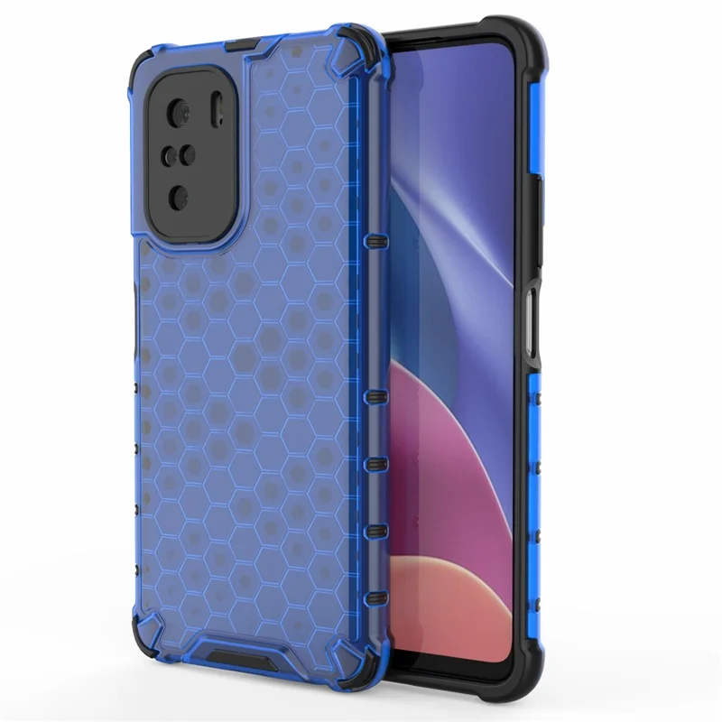 Honeycomb Pattern Shock-proof TPU + PC Combo Phone Case for Xiaomi Redmi K40/Redmi K40 Pro/Poco F3/Mi 11i - Blue