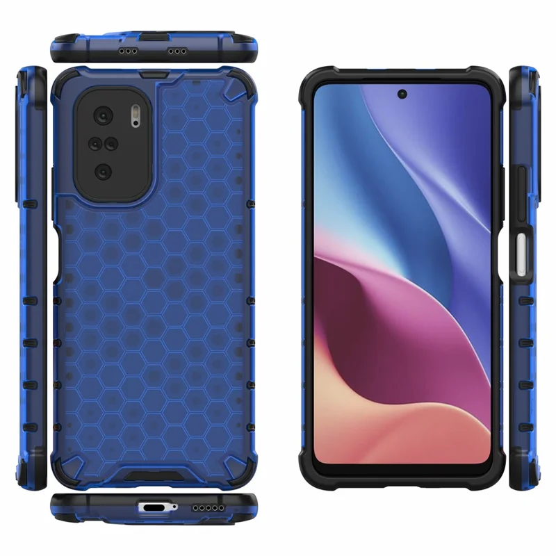 Honeycomb Pattern Shock-proof TPU + PC Combo Phone Case for Xiaomi Redmi K40/Redmi K40 Pro/Poco F3/Mi 11i - Blue